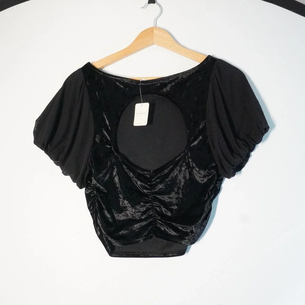 Free People Intimately Midnight Mood Black M Velvet‎ Crop Top Ruche Open Back